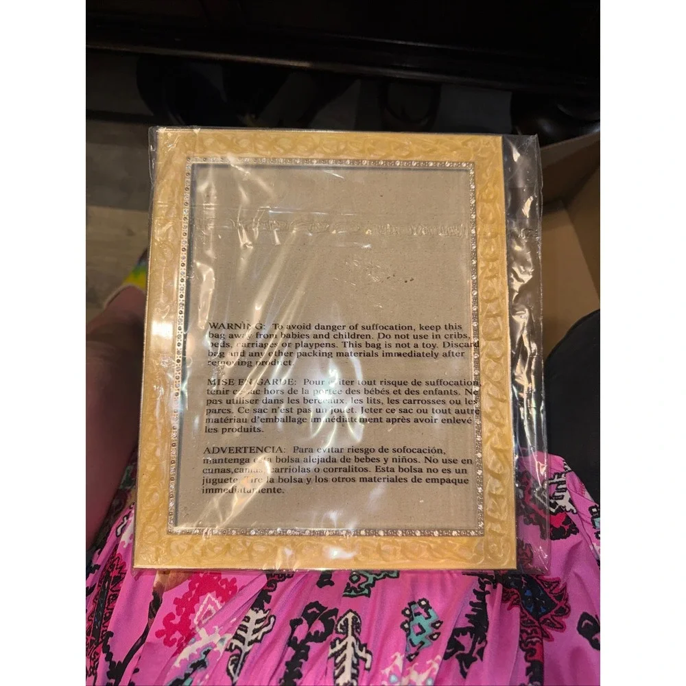 Champagne Gold Marbled Picture Frame with Rhinestone Border Elegant Home Decor